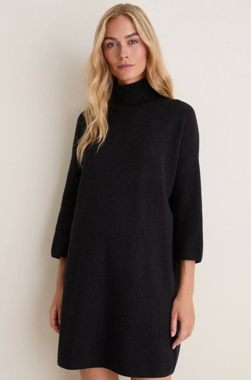 Pomander Place Vivianne Sweater Dress Womens XS Black Turtleneck Mini Oversized